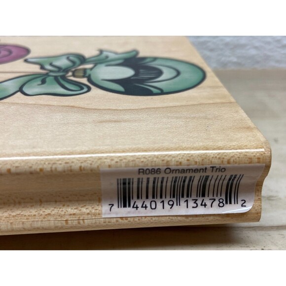 Vtg 2000 Stampendous Ornament Trio Wood Mounted Rubber Stamp - Picture 4 of 6